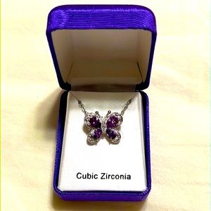 NWT Cubic Zirconia Butterfly Pendant With Chain